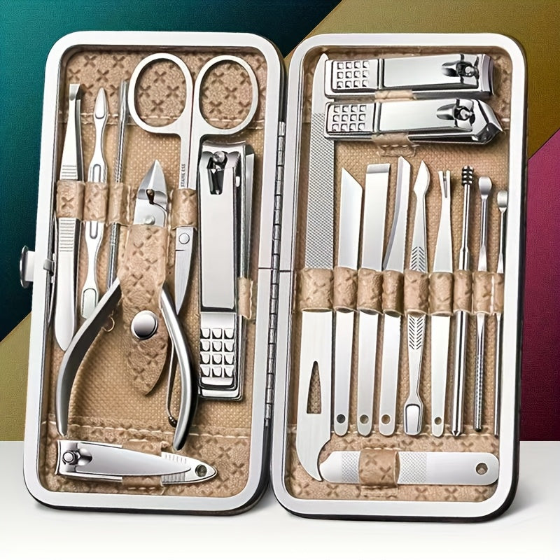 Golden 19-Piece Manicure & Pedicure Tool Set with Storage Box