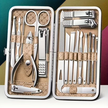 Golden 19-Piece Manicure & Pedicure Tool Set with Storage Box
