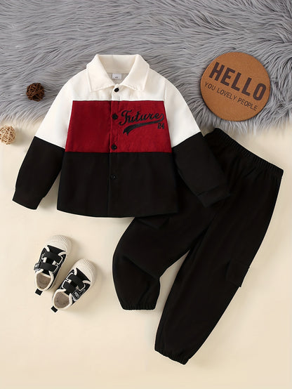 Boys' Fall-Winter Corduroy Bomber Jacket & Pants Set - ayq