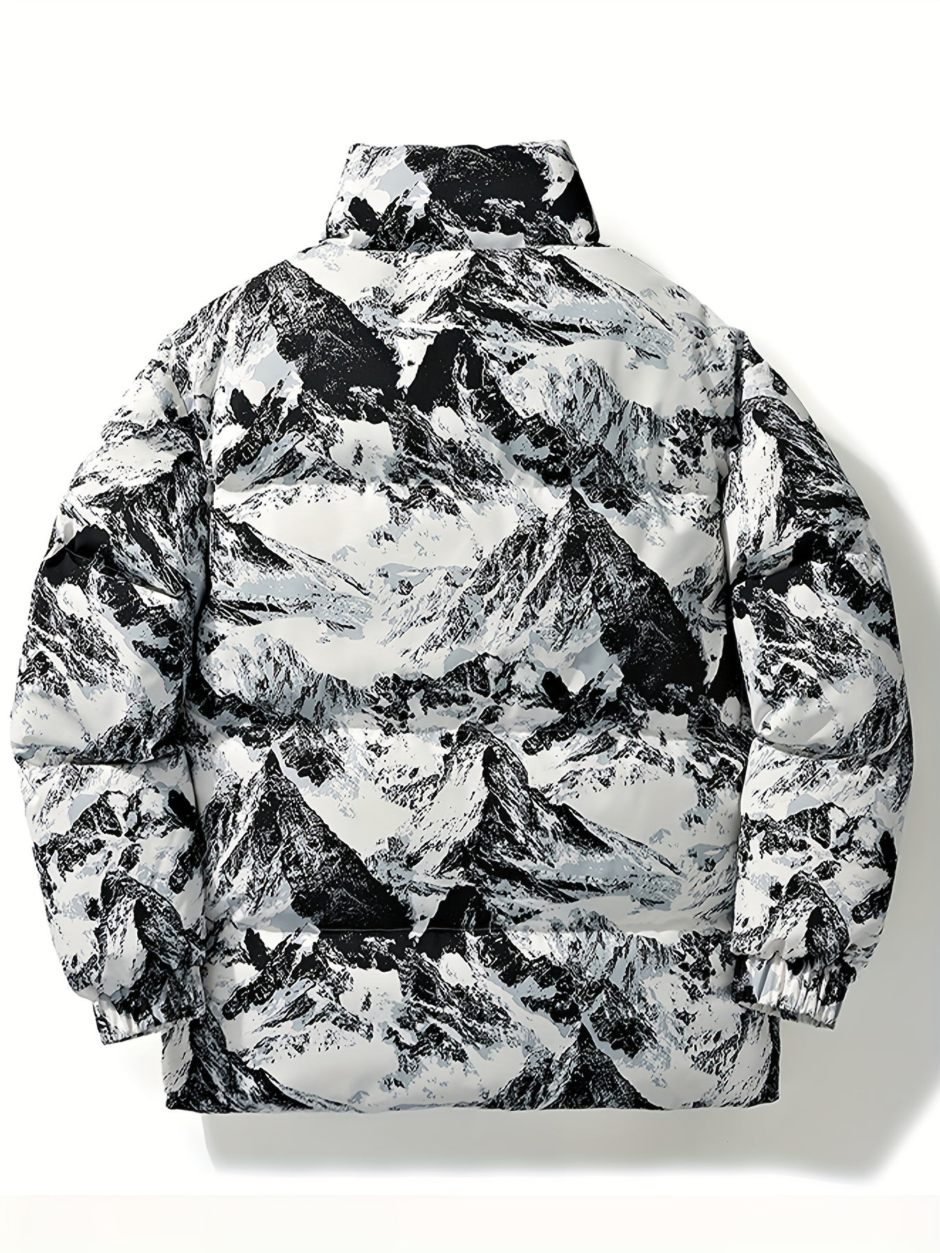 Men's Winter Mountain Camo Hooded Jacket with Insulating Polyester Fill - Stand Collar & Zippered Pockets, Machine Washable Outdoor Coat for Hiking, Camping, Casual Wear - White/Black/Gray (Regular Fit) by Ocean Muai Xing