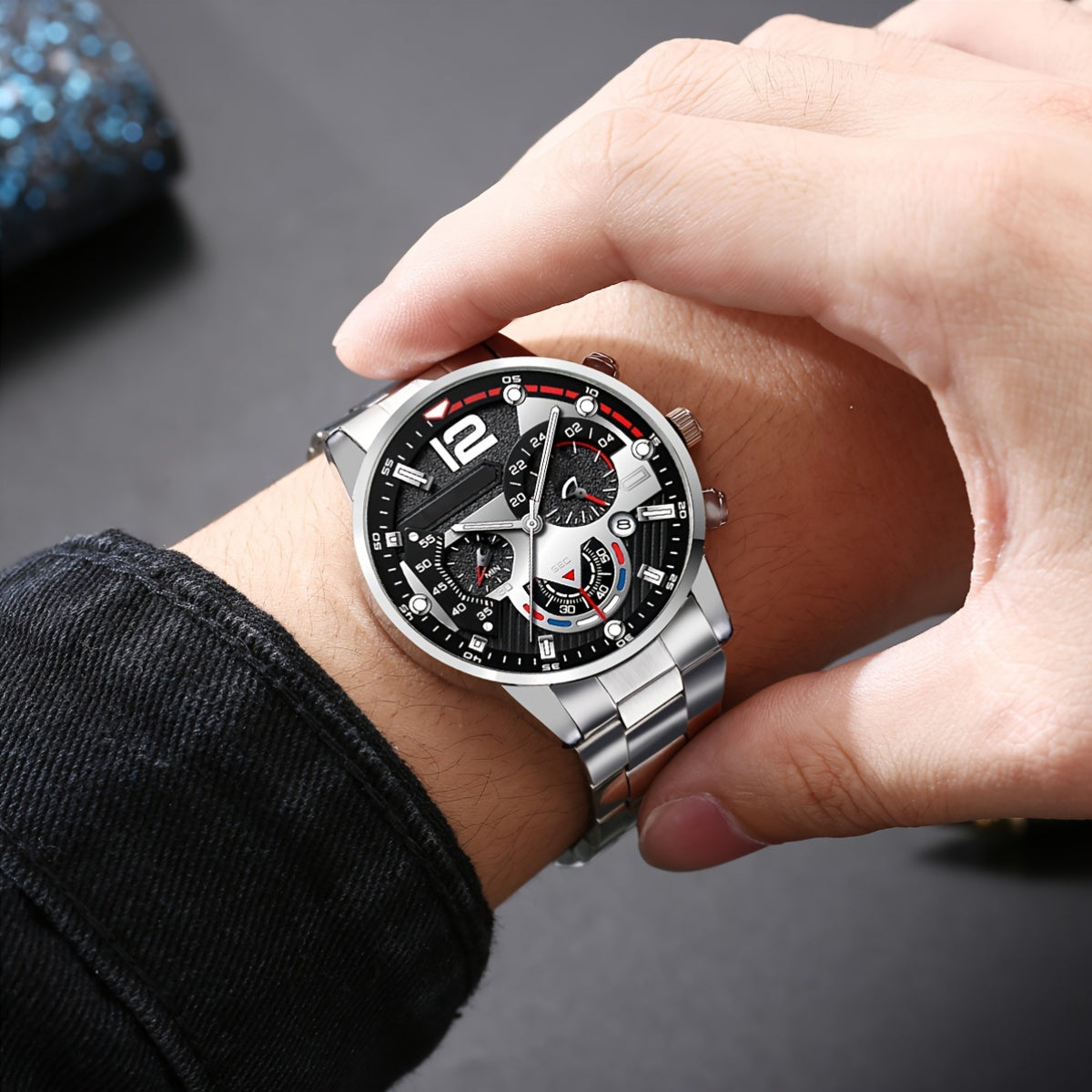 A Set of 5pcs Including a Stylish High-End Men'S Watch, Wallet, Glasses, Ballpoint Pen, And Keychain, Perfect for Business Gifting. an Excellent Choice for a Holiday Gift for a Boyfriend, Father, Family Member, Or Brother.