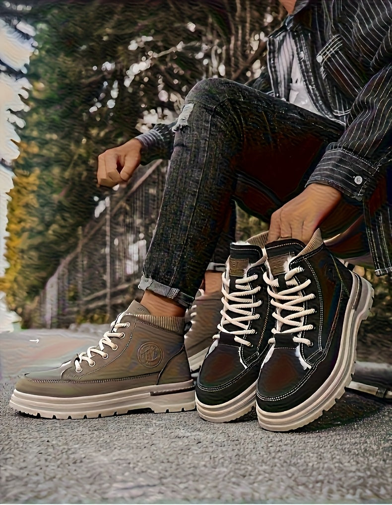 Men's Snow Boots with Lining, Thickened Outdoor Hiking Boots, Trendy Versatile Work Boots, British Short Boots