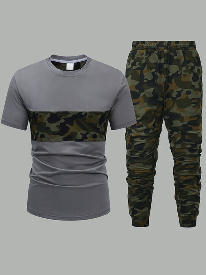 Men'S Camouflage Short Sleeve T-Shirt & Pants Set - Breathable, Quick-Dry Knit Fabric, Casual Style, Regular Fit, Ideal for Outdoor Activities, Hiking, and Fishing, Outdoor Clothing | Casual Style | Comfortable Fit