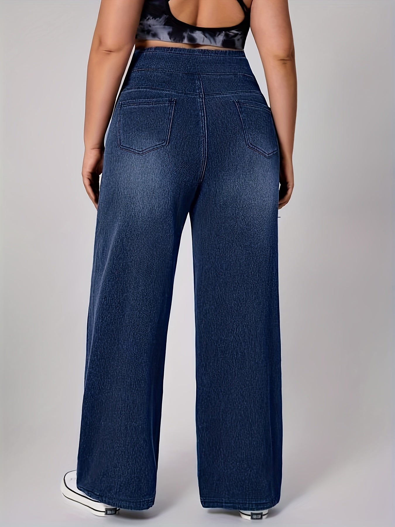 Plus Size Wide Leg Jeans for Women with Elastic Waistband