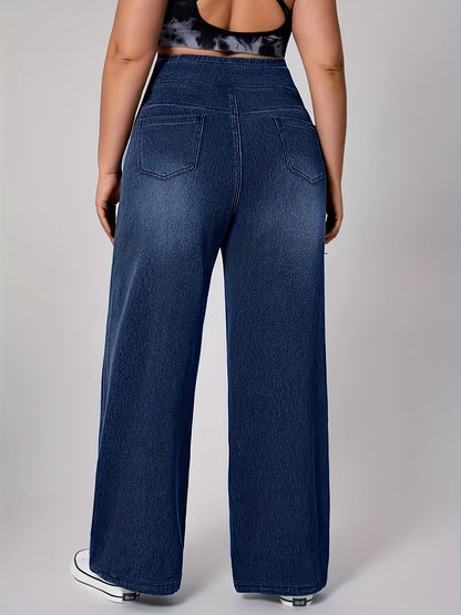 Plus Size Wide Leg Jeans for Women with Elastic Waistband