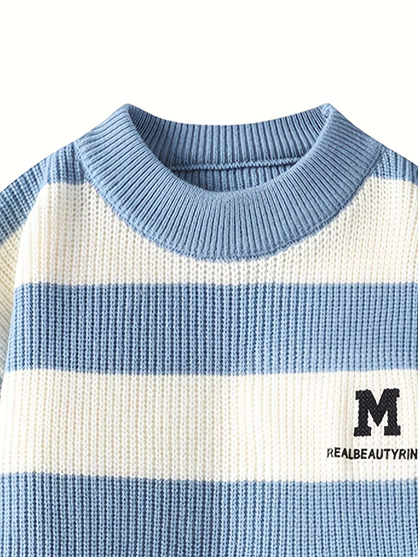 Men's 2025 Autumn/Winter Striped Sweater for Youth with Color Block Round Neck Casual Warm Knitwear