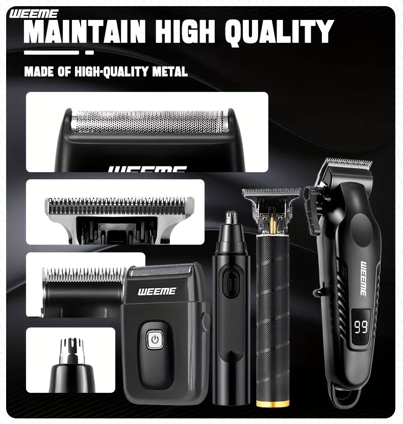 WEEME 4pcs Rechargeable Electric Grooming Kit for Men - Hair Clipper Electric Foil Shavers and Beard Trimmers, Ear, Nose Hair Trimmer Set, USB Charged - Perfect Holiday Gift - ayq