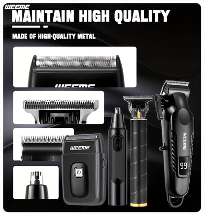 WEEME 4pcs Rechargeable Electric Grooming Kit for Men - Hair Clipper Electric Foil Shavers and Beard Trimmers, Ear, Nose Hair Trimmer Set, USB Charged - Perfect Holiday Gift - ayq
