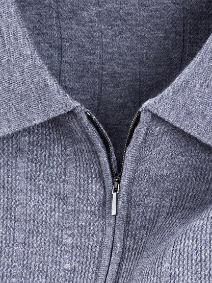 Men's Spring/Fall Knit Polo Shirt with Half-Zip Lapel