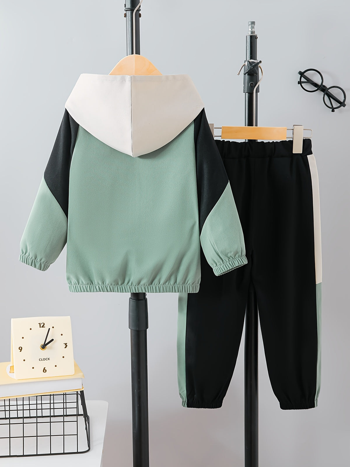 Boys' Casual Color-Block Hooded Jacket and Pants Set - ayq