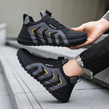 Men's Striped Casual Shoes Rotary Buckle Comfy Durable Outdoor Jogging Hiking Fishing, All Seasons