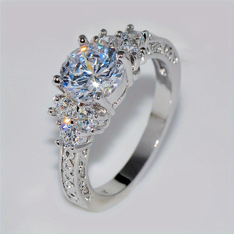 Luxury Women's Engagement Ring with Round Synthetic Zirconia