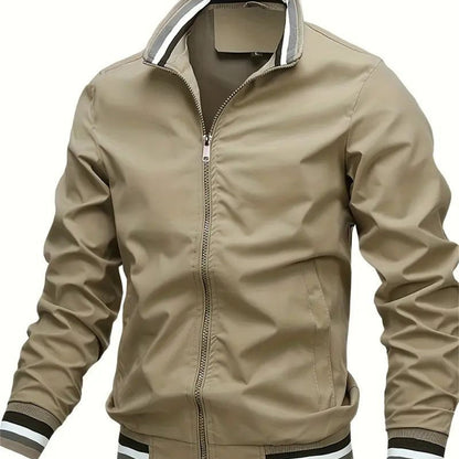 Men's Vintage-Inspired Hip Hop Baseball Jacket - Casual Sports Outerwear with Stand Collar, Zip-Up, Polyester - Perfect for Fall/Winter