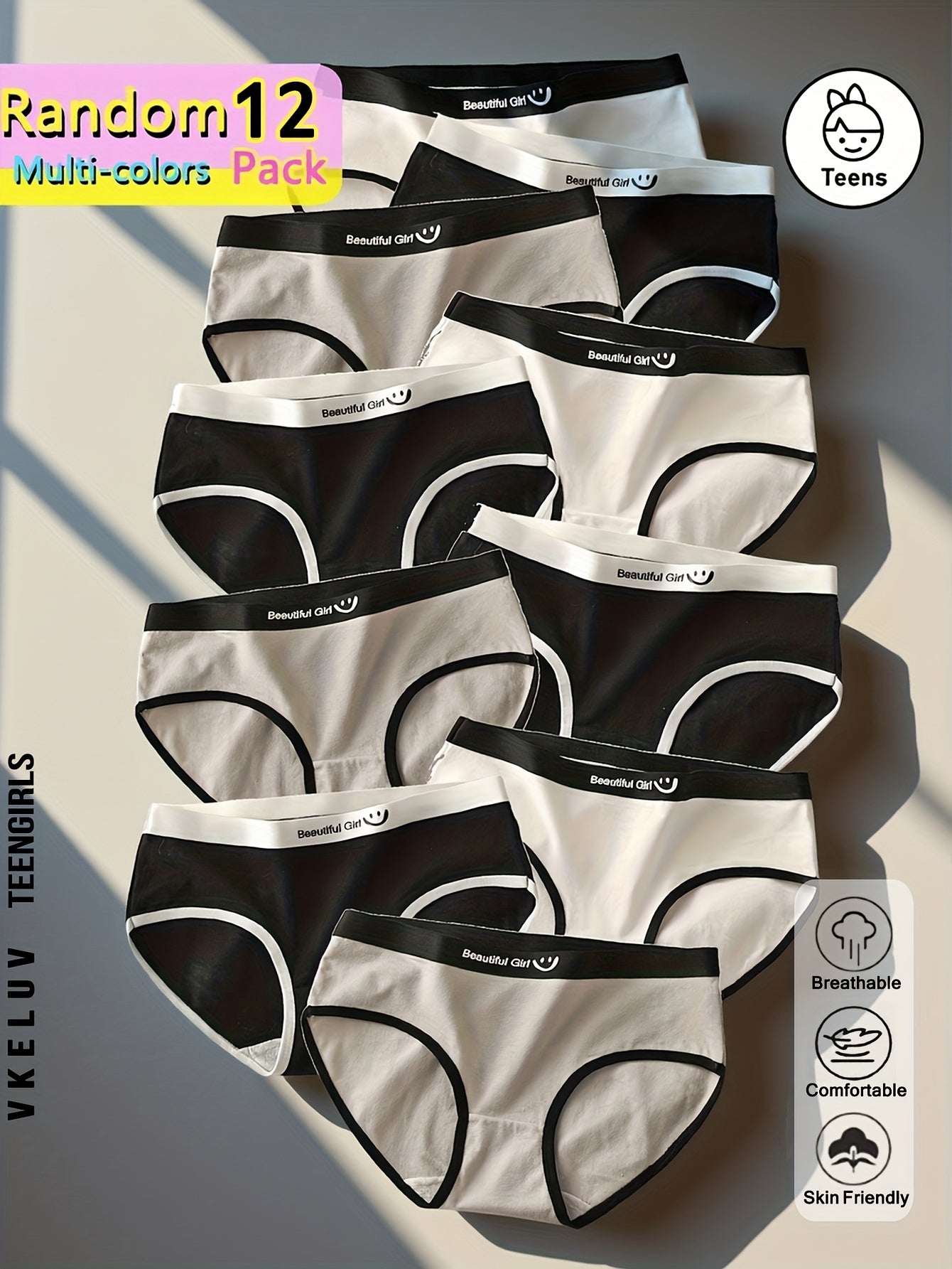12-Pack Girls' Mid-Rise Cotton-Blend Briefs with Letter Print