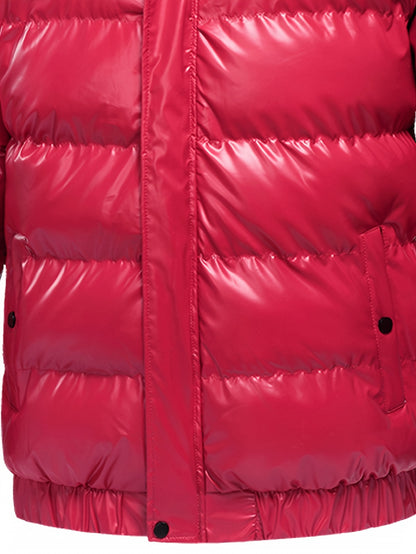 Men's Black Glossy Finish Jacket with Hood - Winter Coat, Zippered Pockets, Ribbed Cuffs & Waistband, Hand Wash Only, Regular Fit for Autumn & Cold Weather