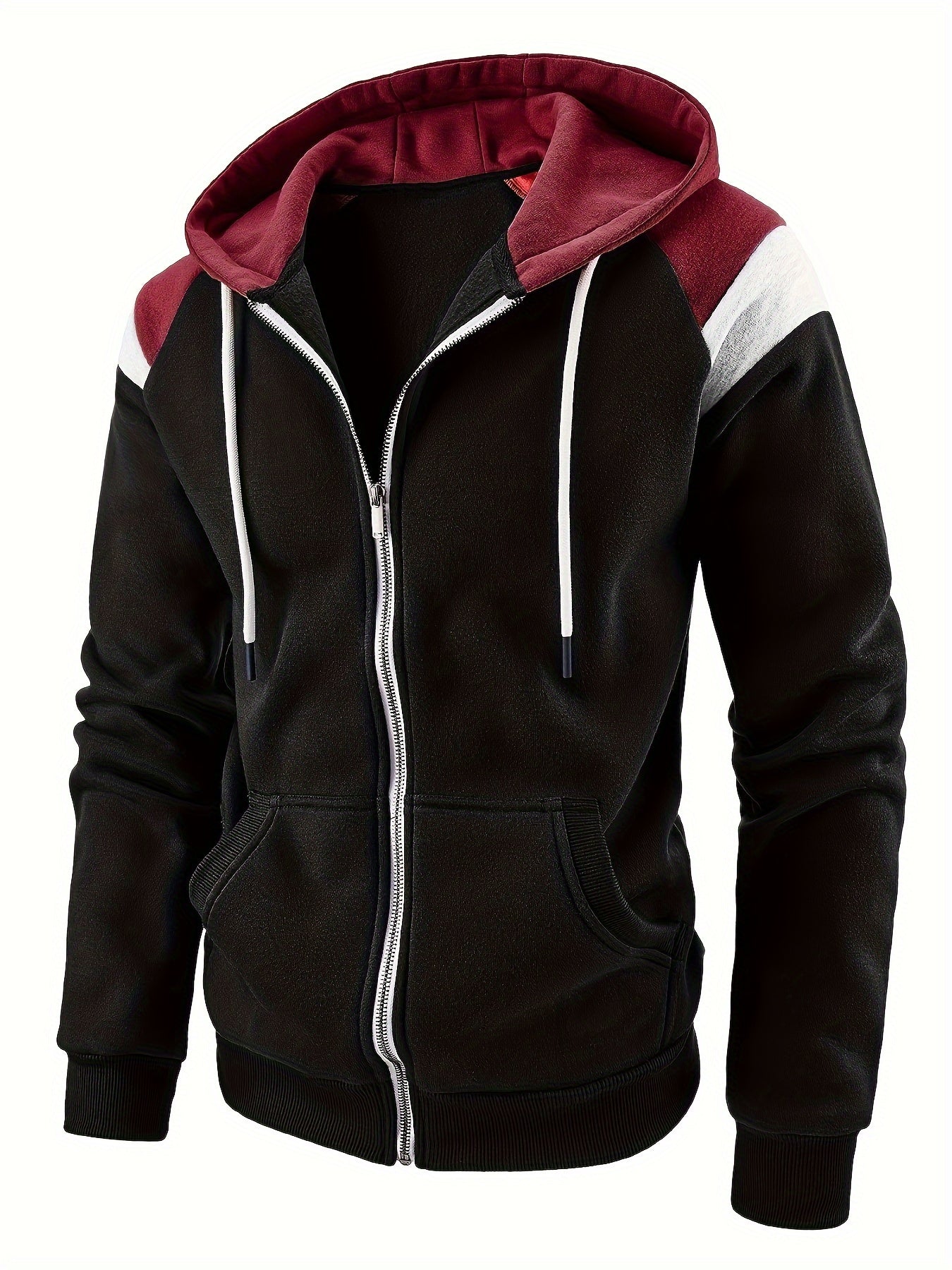 Men's Zip-Up Hoodie Jacket - Full-Zip Front Closure, Zipper Cardigan, Long Sleeve Pullover for Gym, Office, Everyday - Lightweight Warmth in Burgundy/Black/ Colors Available - Easy-Care Zippered Casual Outerwear, Hoodie Zip U