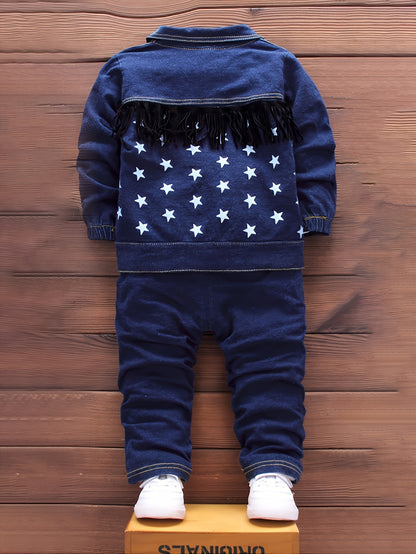 Boys' Casual Faux Denim Three-Piece Spring Suit, Cotton Blend