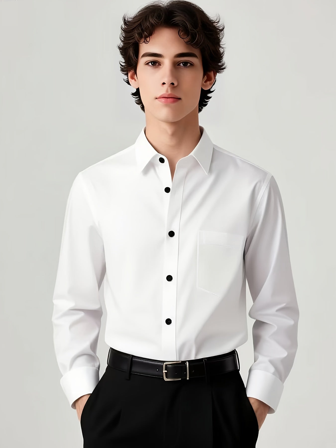 Boys' Slim Fit Long Sleeve Formal Dress Shirt with Stretch