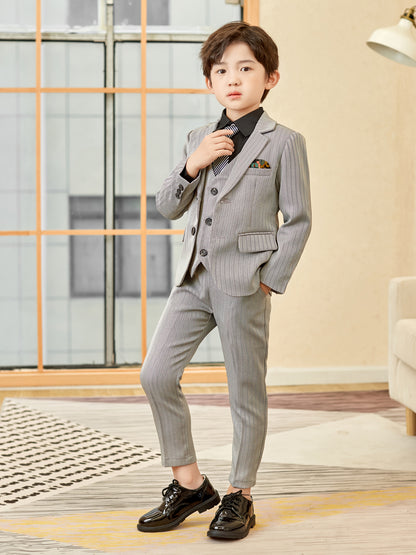 Boys' 3-Piece Striped Suit Set with Jacket, Pants & Tie