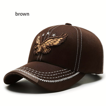 1pc Navy Blue Eagle Embroidered Baseball Cap for Men & Women - Stylish Unisex All-Season Hat with White Stitching, High-Quality Casual Sportswear Accessory, Outdoor Headwear, Trendy Headwear, Sturdy Construction, Sports Fans