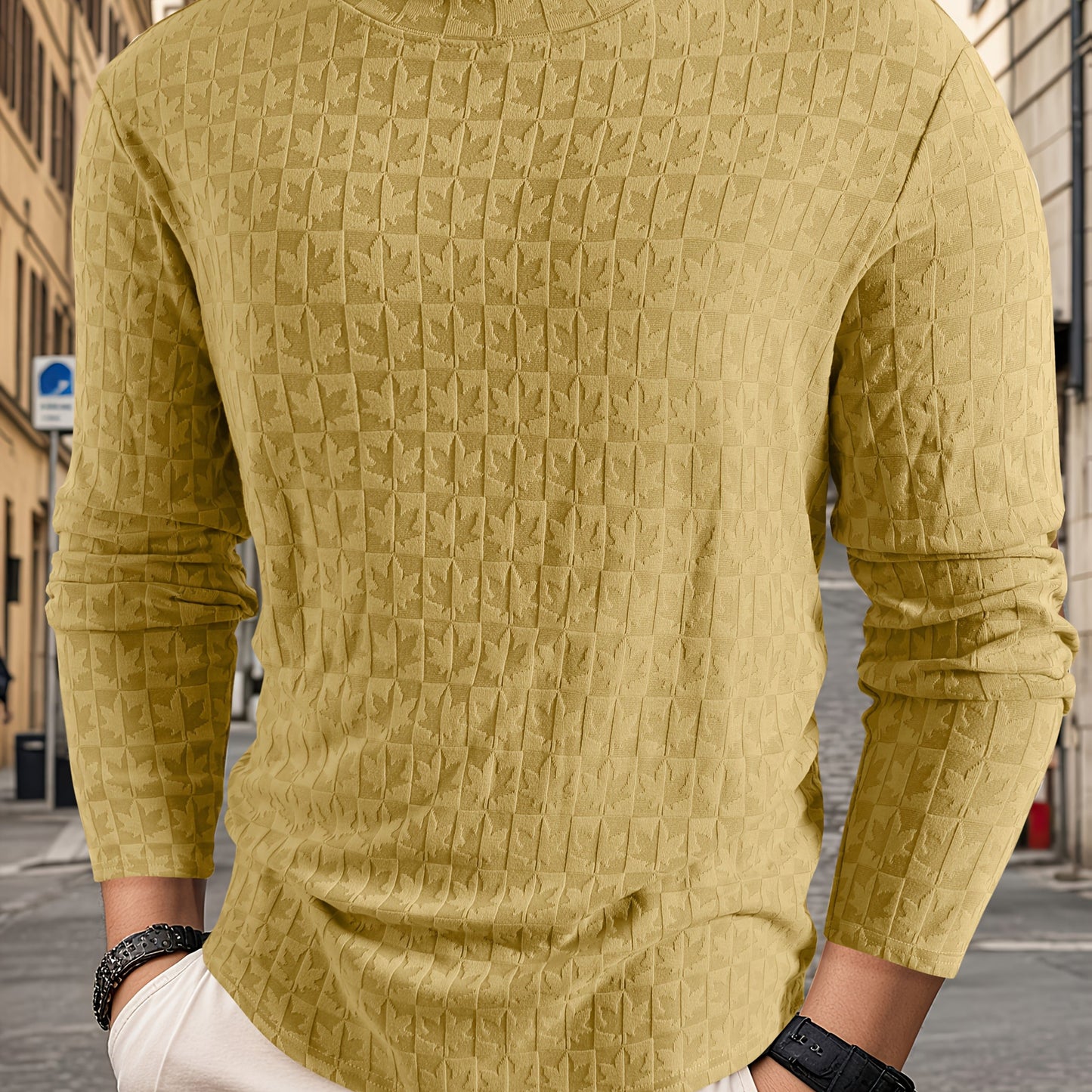 Men'S Long-Sleeve T-Shirt with a Half-High Collar, Casual Jacquard Base Layer for Outerwear, Stylish And High-Quality Top for Autumn And Winter