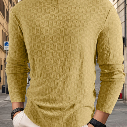 Men'S Long-Sleeve T-Shirt with a Half-High Collar, Casual Jacquard Base Layer for Outerwear, Stylish And High-Quality Top for Autumn And Winter