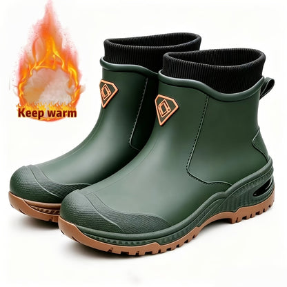 Unisex Winter Plush-Lined Rubber Rain Boots - Slip-Resistant