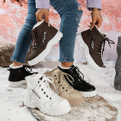 Women'S Winter Snow Boots - Warm Lined, Non-Slip, High-Top Outdoor Casual Shoes with Ribbed Cushioning, Black, Perfect for Cold Weather Activities, Winter Footwear | Stylish Winter Boots | Durable Footwear