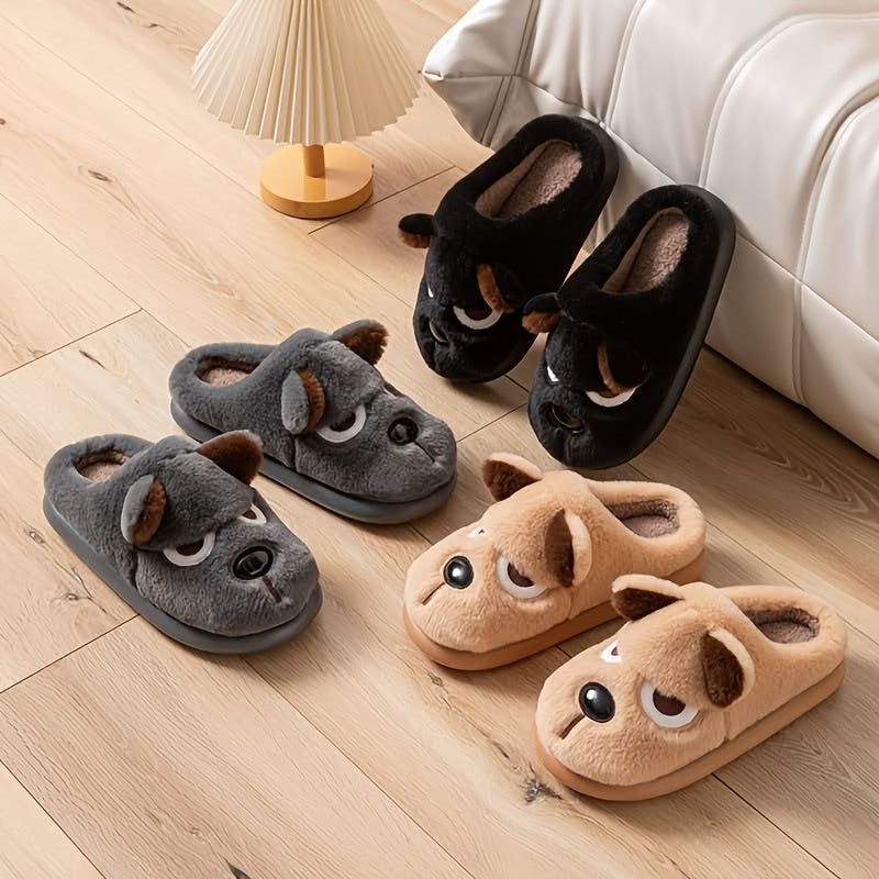 Unisex Warm Fleece Slippers with 3D Puppy Design for Winter
