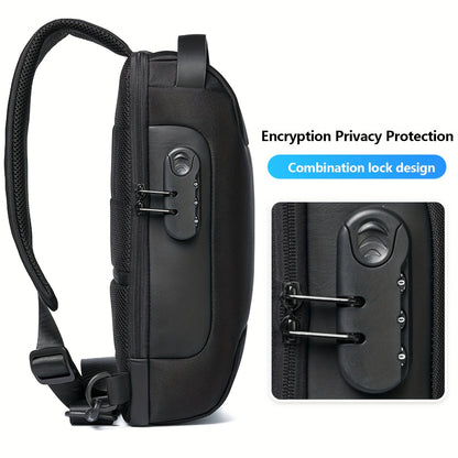 Men's Lightweight Crossbody Backpack with USB Charging Port  Password Lock, Adjustable Anti-Theft Shoulder Bag for Travel, Commuting, Daily Use - Durable Polyester Casual Daypack, Secure Travel Bag   Minimalist Backpack   Sl