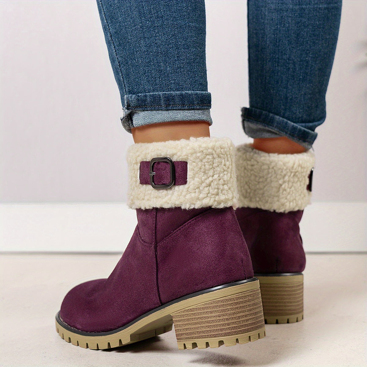 Chunky And Clssic Women'S Ankle Boots, Comfortable And Elegent Woemen Shoes. Warmth Khaki、Black And Beige Winter Women' Boots. Solid-Colored. Fleece-Lined Boots, Heighten And Non-Slip Lighhtweight Shoes with Cute Round Toe.
