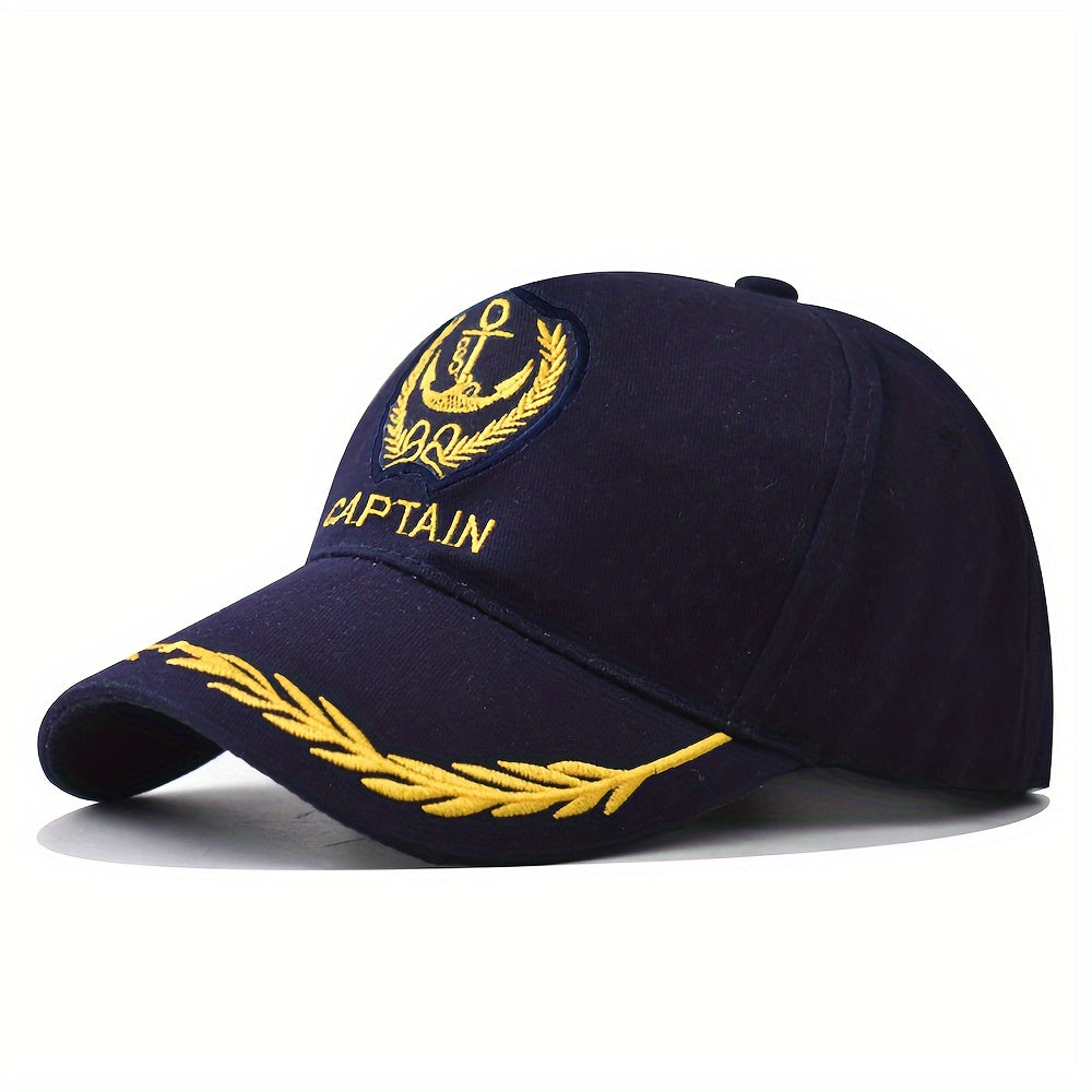 Unisex Navy-Style Captain Hat with Buckle and Curved Brim