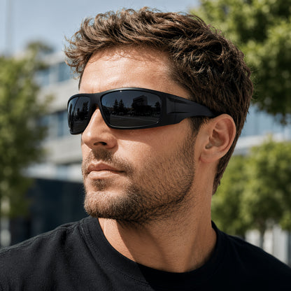 Polarized Sports Sunglasses with Black Full Rim Frame for Men & Women