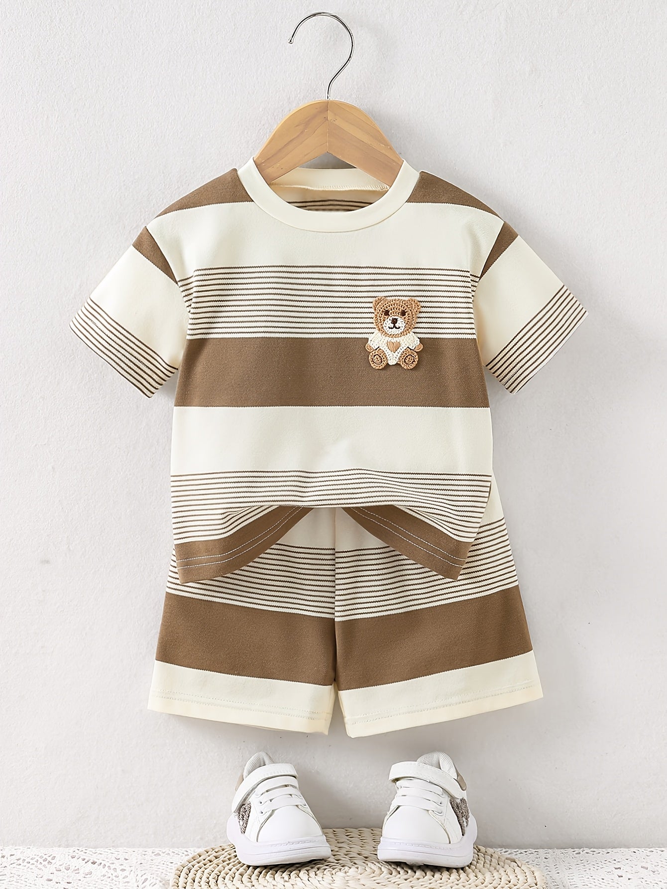 Baby Summer Outfit Set with Bear Print Top and Casual Shorts