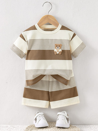 Baby Summer Outfit Set with Bear Print Top and Casual Shorts