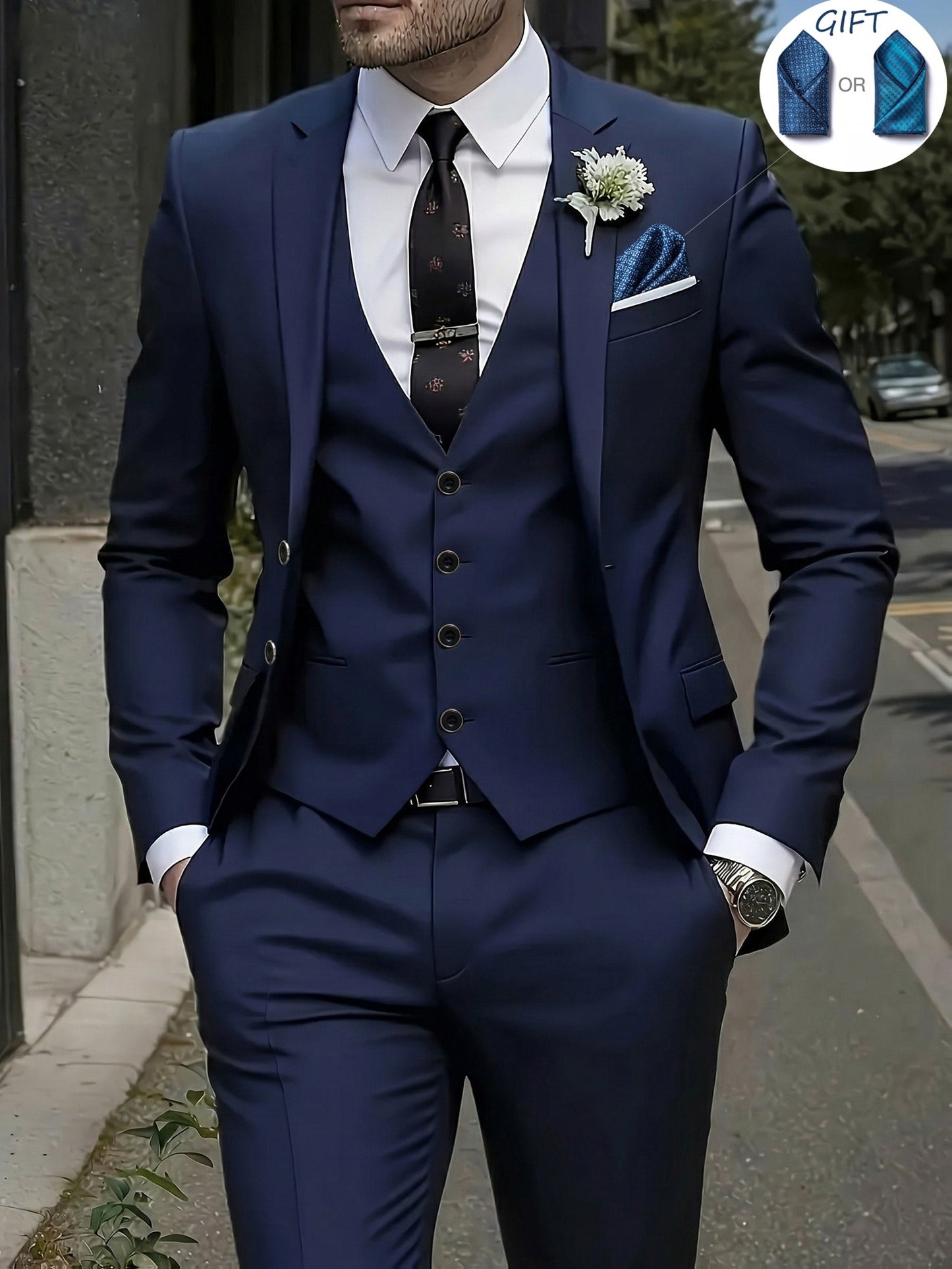 Men's 3-Piece Suit with Jacket, Vest & Pants - Stylish Formal Wear