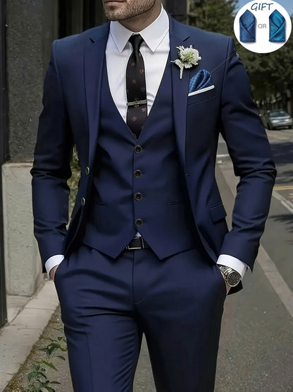 Men's 3-Piece Suit with Jacket, Vest & Pants - Stylish Formal Wear