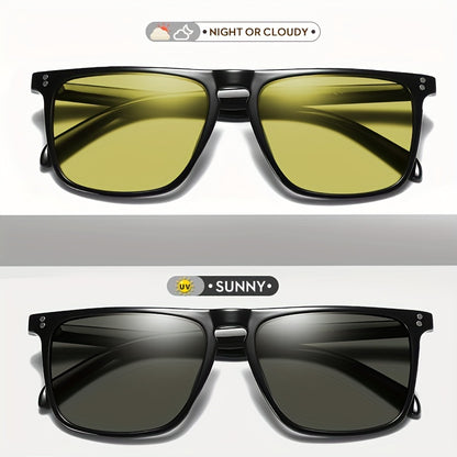 Unisex Square Frame Photochromic Sunglasses for Outdoor Use