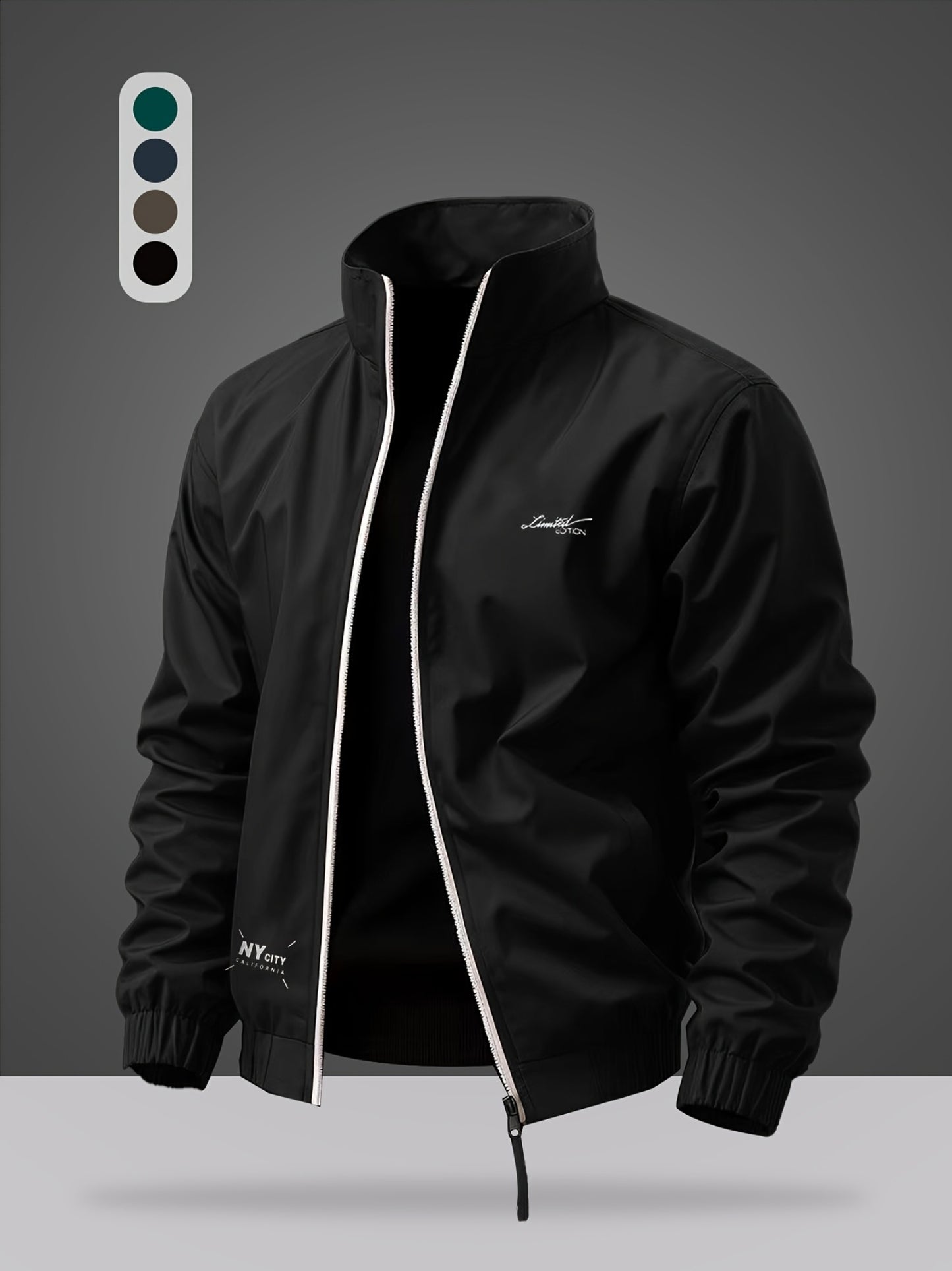 Men's Casual Polyester Sports Jacket with Alphabet Print
