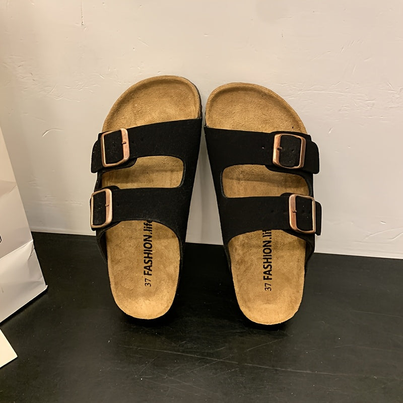Men's Retro Adjustable Buckle Slippers with Mid-Thick Sole