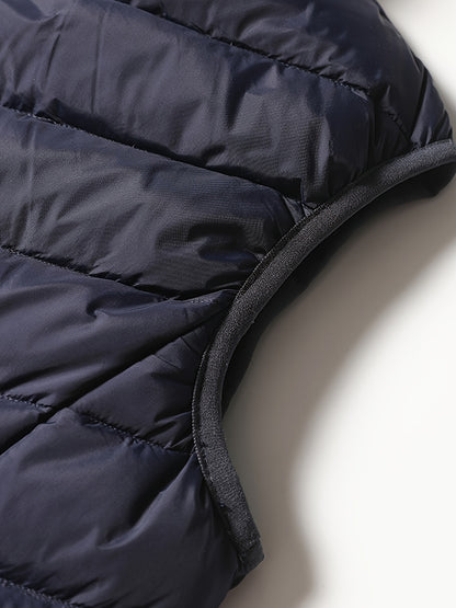 Men's Winter Sleeveless Warm Vest Jacket, Casual Fashion Zippered Multi-Pocket Solid Color Stand Collar Black Thermal Gilet for Autumn/Winter Outdoor Leisure Sports Hiking Lightweight Waistcoat Coat