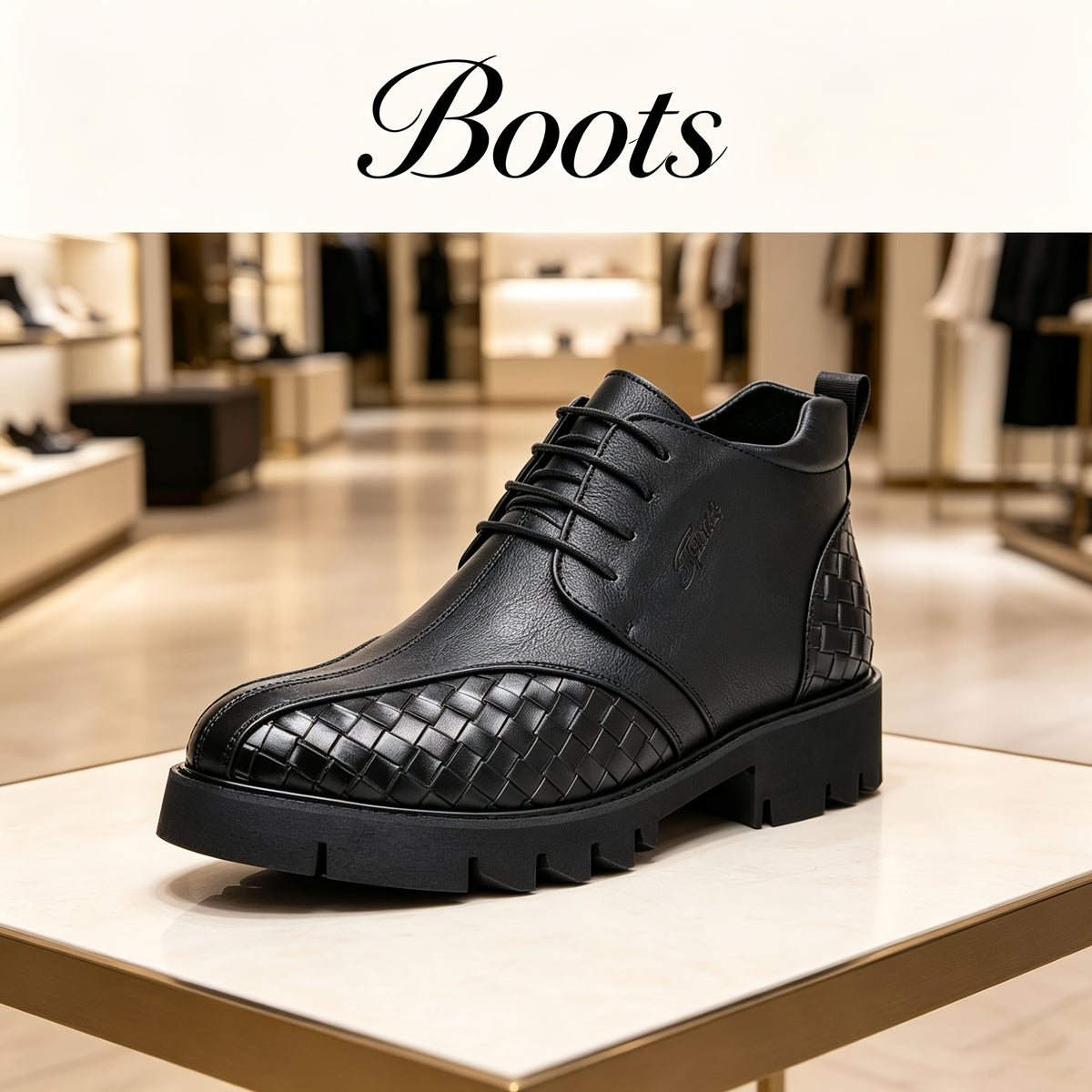 Unisex Black Lace-Up Riding Ankle Boots with Rubber Sole