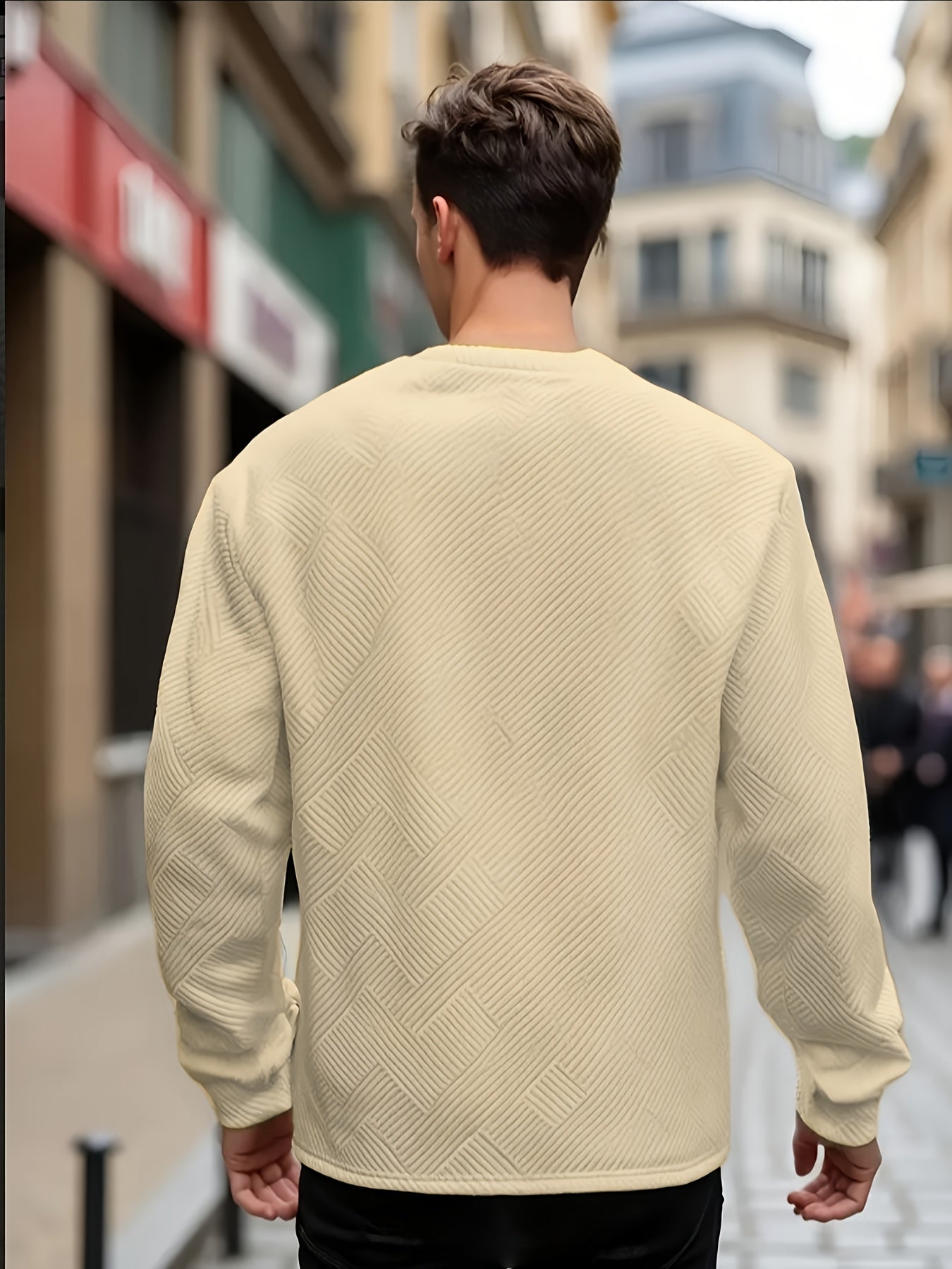 Men'S Casual Long Sleeve Crew Neck Sweatshirt | Heavyweight Geometric-patterned, Regular Fit, Ideal for Spring/Fall