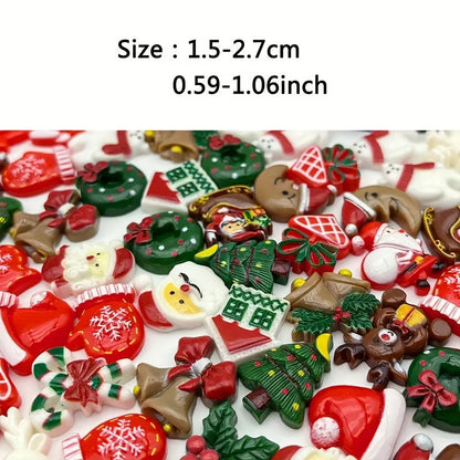50pcs Festive Holiday-Inspired Flatback Charms, Decorative Assortment for DIY Crafts, Jewelry Making with Snowman, Reindeer, And Seasonal Decorations - Non-Metallic, No Plating Material