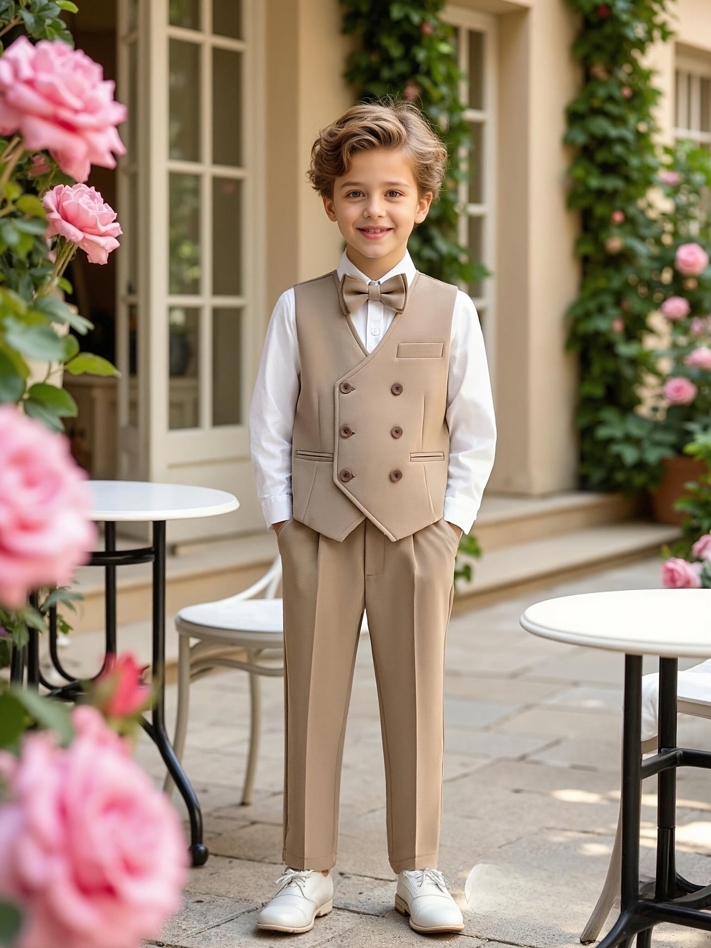 Boys' 3-Piece Polyester Vest Suit Set with Bow Tie