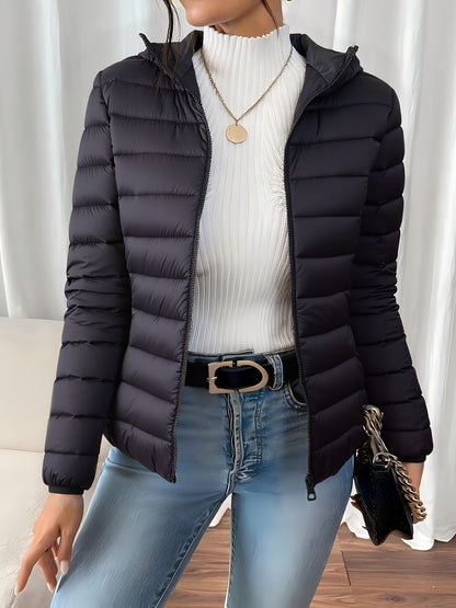 Women'S Hooded Jacket - Lightweight Warm Winter Coat with Non-Stretch Fabric, Elegant Commuter Style, Structured Fit for Everyday & Formal Outfits - Fall/Winter