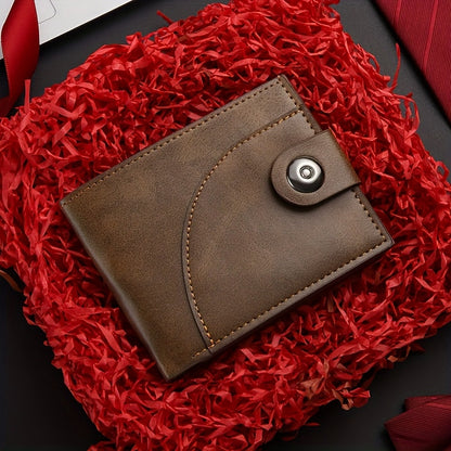 Men's Short Wallet with Magnetic Closure, PU Leather Bill Holder, Travel Document Pouch, Everyday Use Card Holder, Unisex Coin Purse
