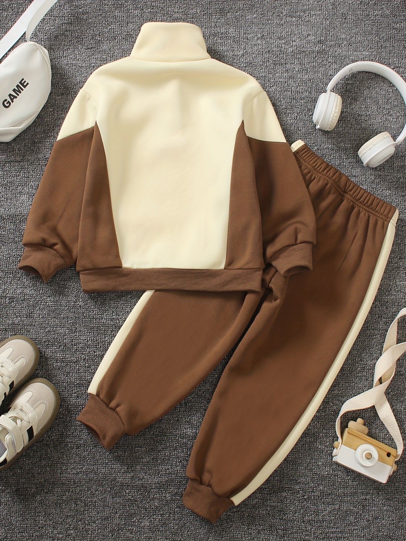 2pcs Set: Young Boys' Autumn/Winter -Lined Sweatshirt and Pants Set, Including a Stand Collar Half-Zip Contrast Long Sleeve Sweatshirt and Elastic Waist Contrast Pants, Very Casual, Comfortable, and Simple, Perfect for Outdoo