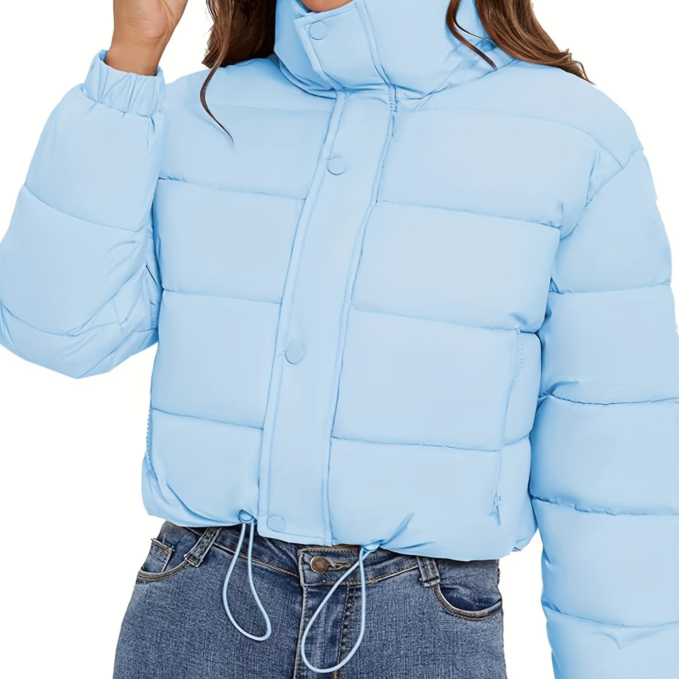 Women'S Lightweight Winter Jacket - Elegant Stand Collar Short Length Quilted Coat with Button Front, H-Silhouette Regular Fit, Long Sleeve Casual Outerwear for Cold Weather, Winter Coats, Seasonal Fashion, Minimalist Style,