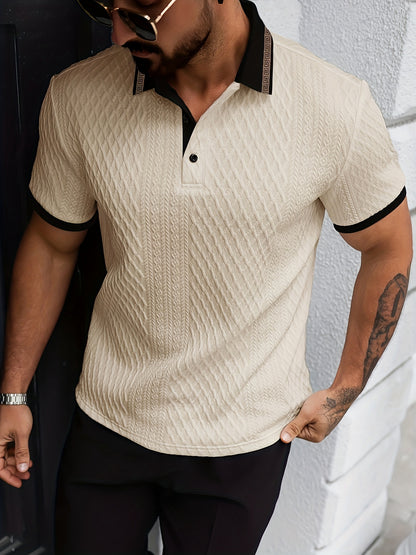 Men'S New Color-Blocked Polo Shirts Are Selling Well, Featuring a Jacquard Collar Design, Soft Textured Fabric, Perfect for Outdoor Casual Business, Breathable Polo Shirts, And Golf Shirts - ayq